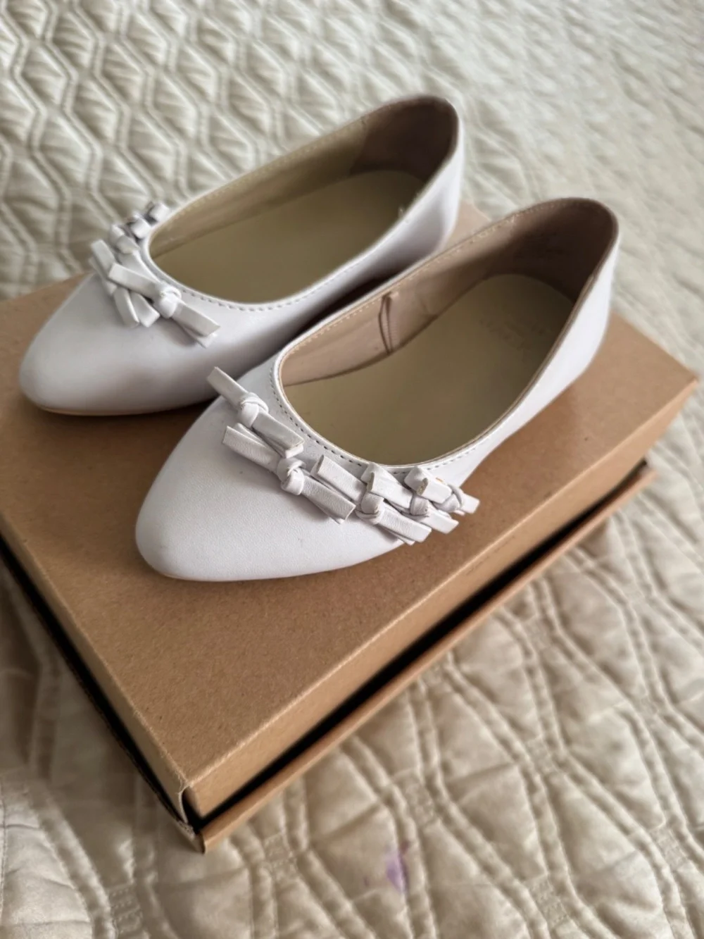 Janie & Jack Girls White Leather Flats - 10Y